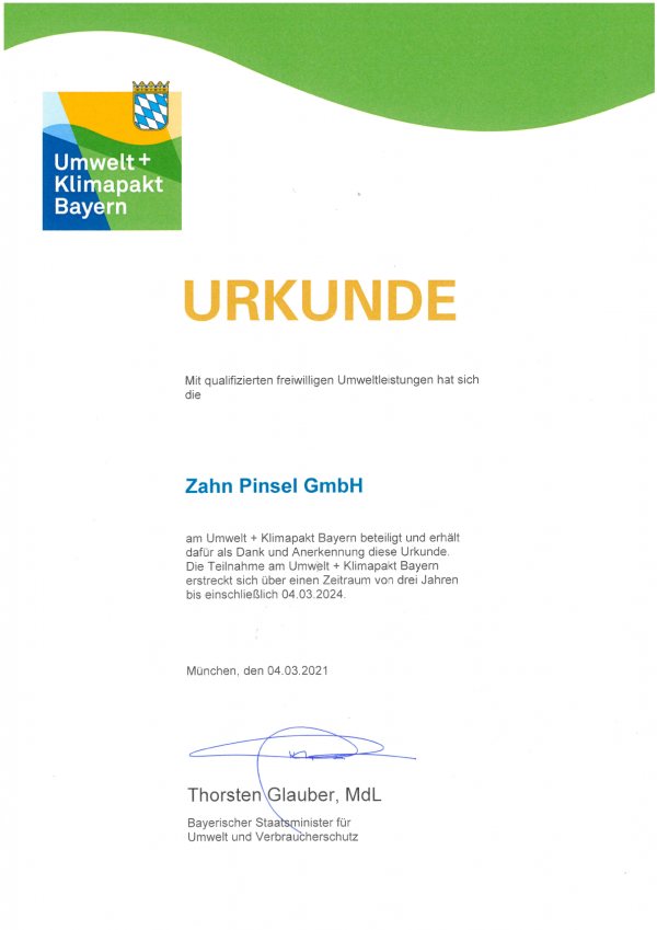 Zertifizierungsurkunde Umweltklimapakt Bayern
