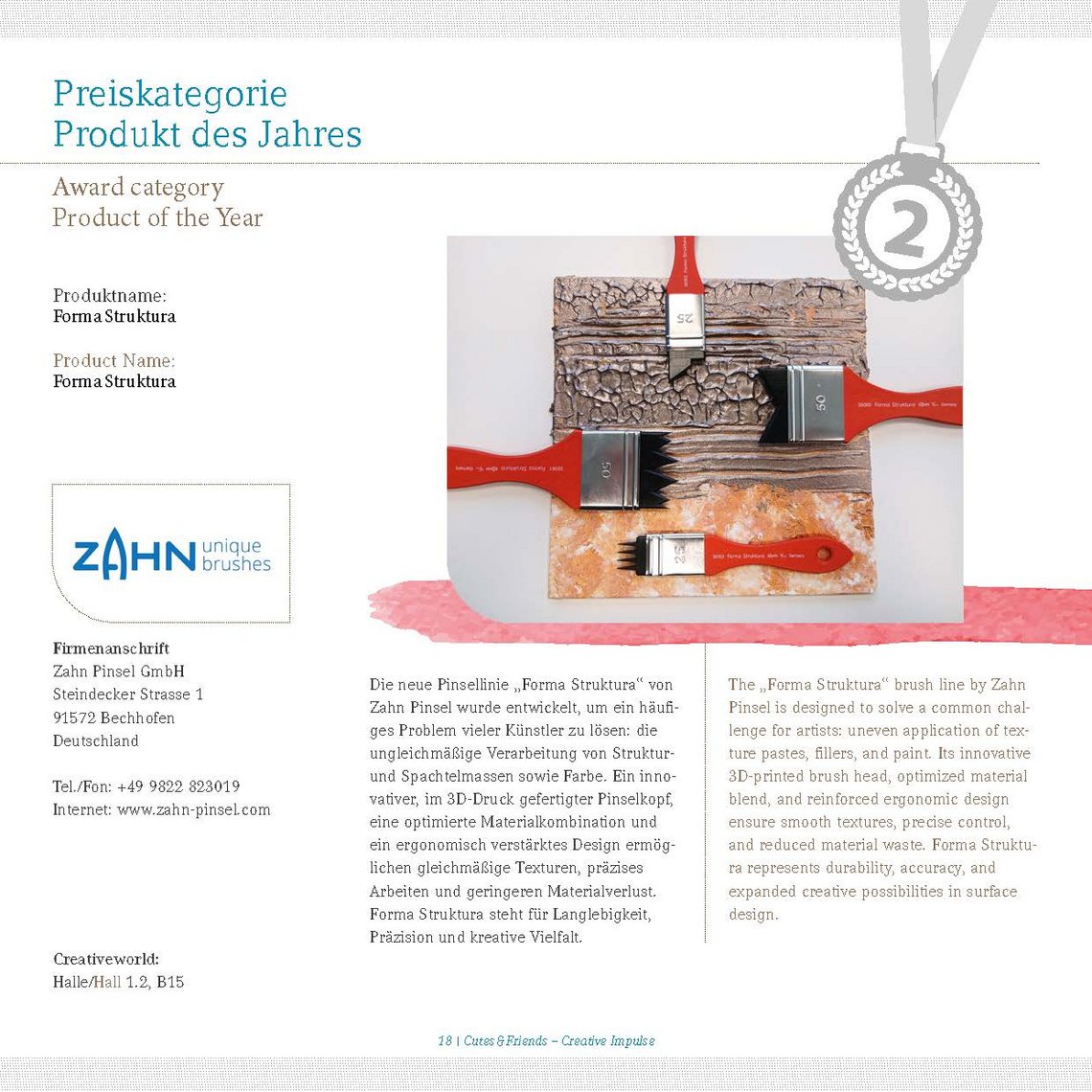 2. Platz Produkt des Jahres Creativeworld 2026