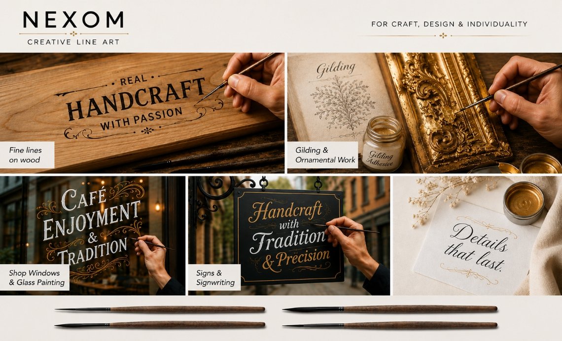 NEXOM brushes for detailed works on glass, wood, signs, gilding (ai)
