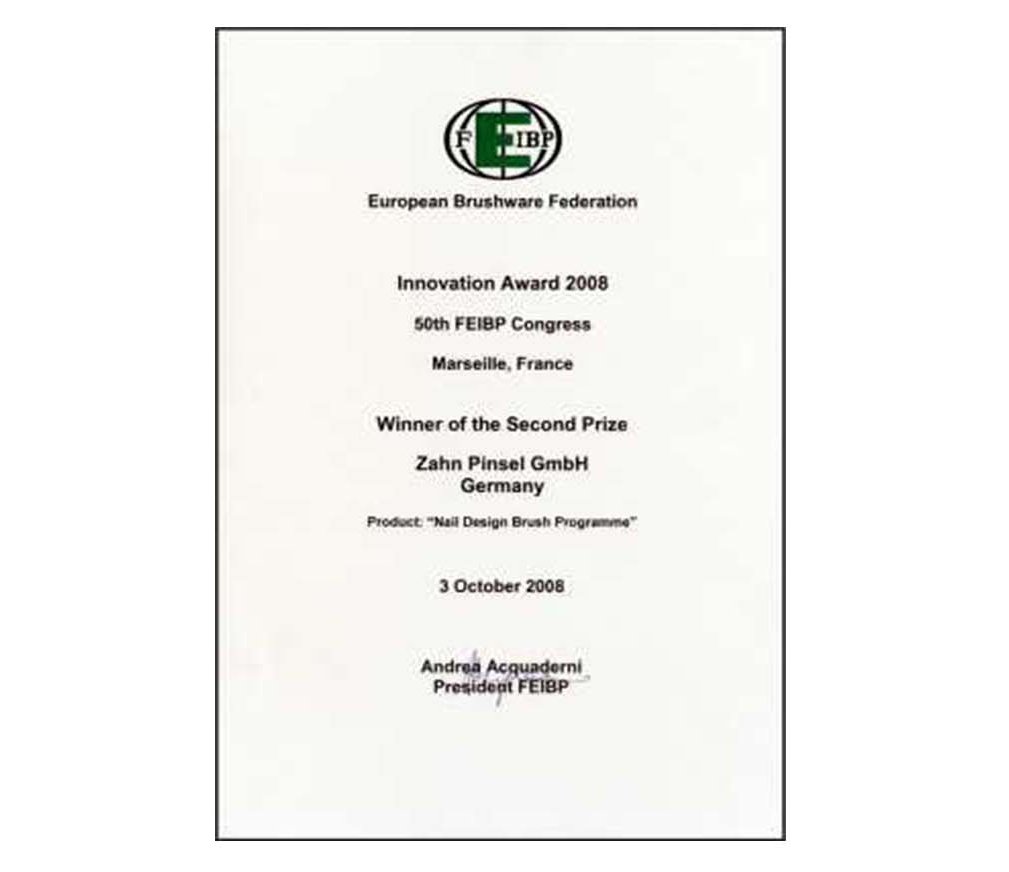Award certificate Zigma Nail Design Brush Series