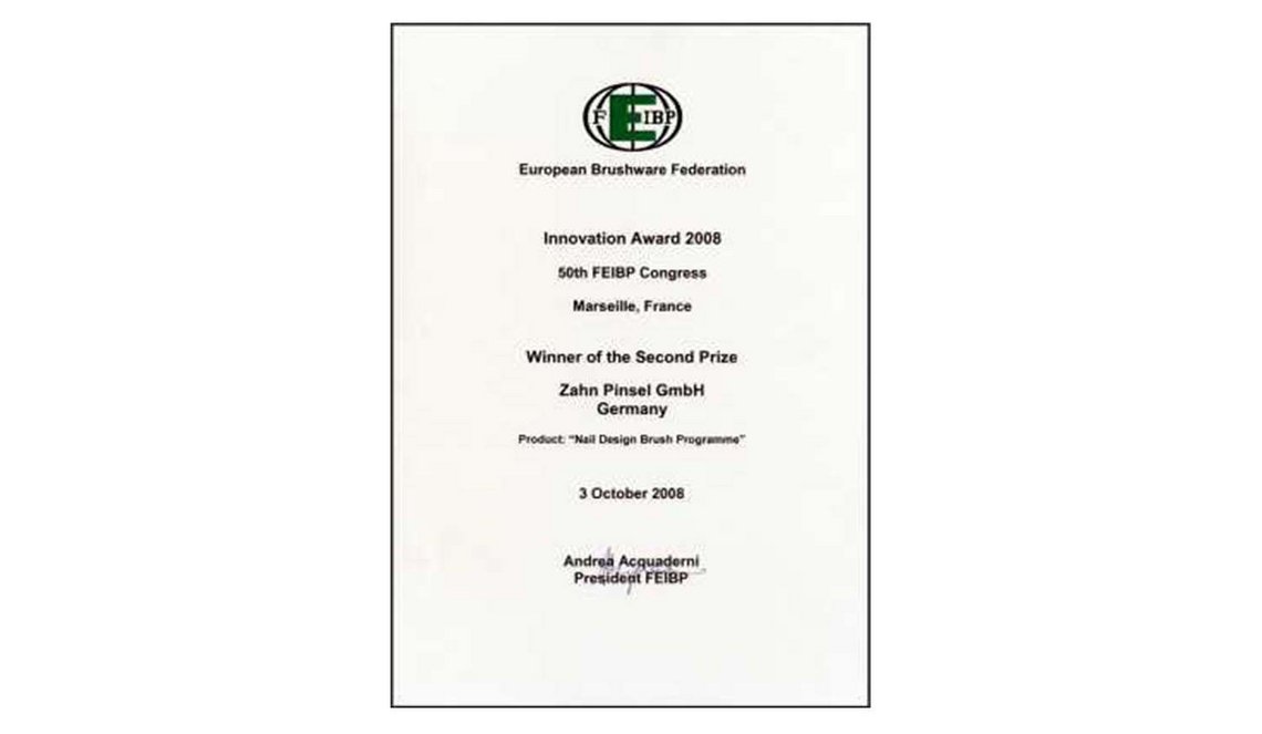Award certificate Zigma Nail Design Brush Series
