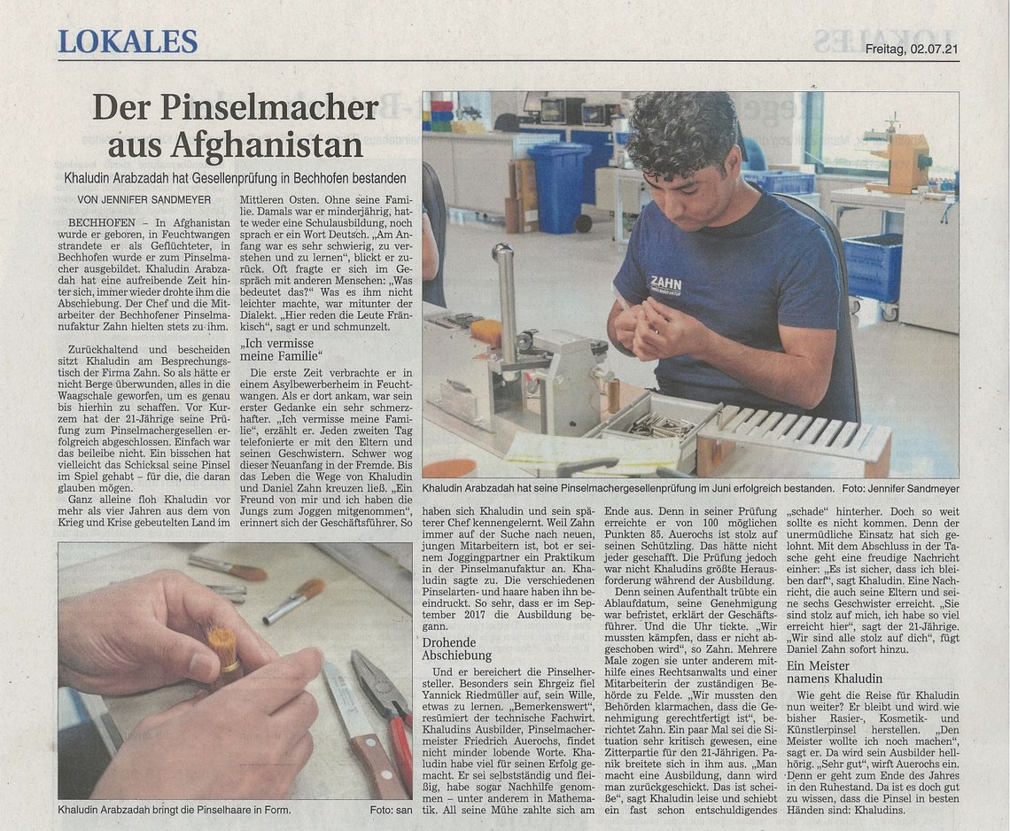 Zeitungsartikel der Pinselmacher aus Afghanistan