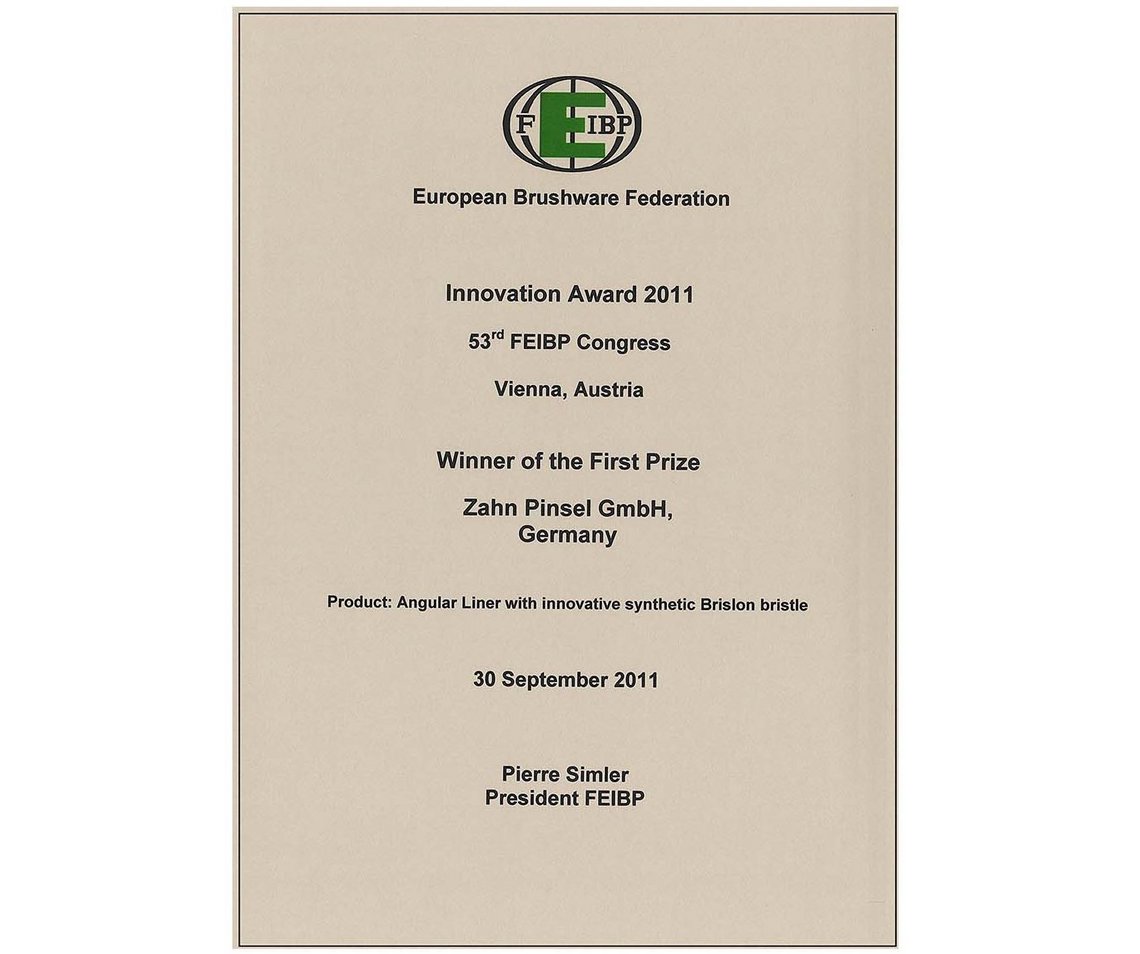 Award certificate for BRISLON® angular liner